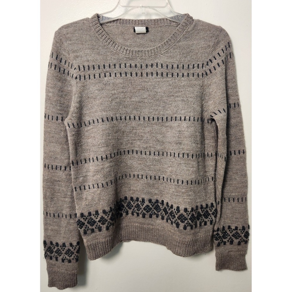 J Crew Super Fine Alpaca Wool Blend Sweater Textured Striped Beige Med Vintage